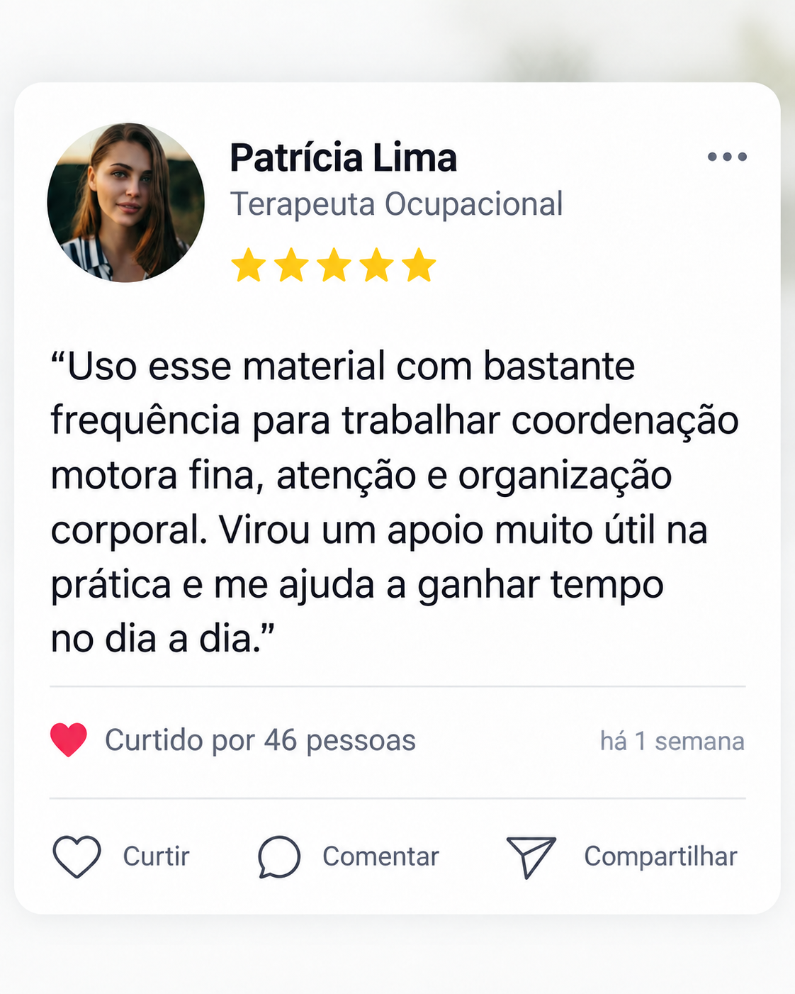 Avaliação de Patrícia Lima sobre o material de psicomotricidade infantil