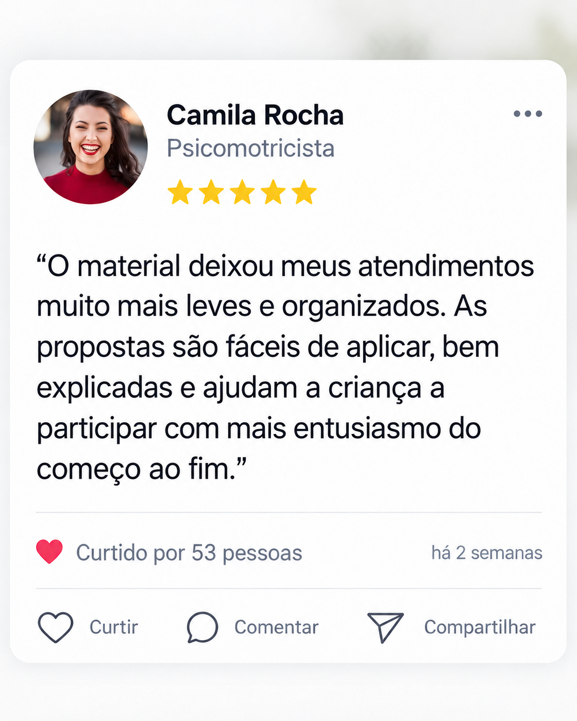 Avaliação de Camila Rocha sobre o material de psicomotricidade infantil